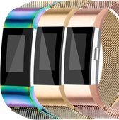 3 Pack  Eyzo Milanees bandje - Fitbit Charge 2 - Rose gold / Goud / Regenboog - Large