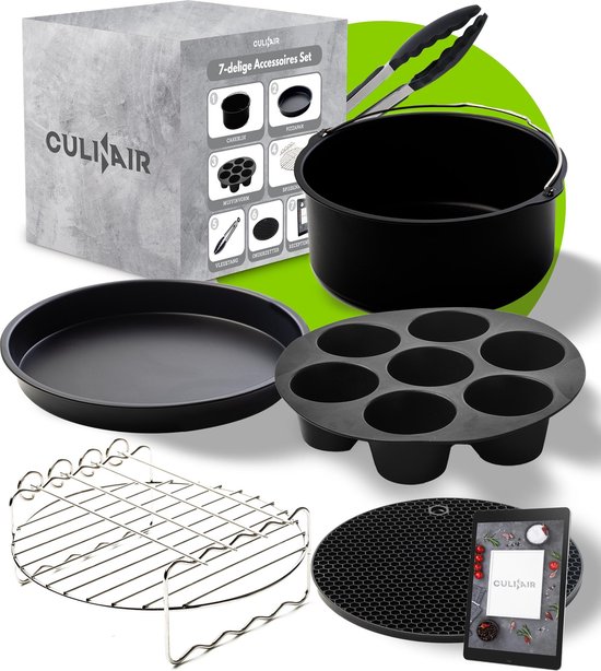 13-delige heteluchtfriteuse accessoires, friteuse set, 16 cm airfryer- accessoireset met bakvorm, clip, borstel, tabletklem, vierkante grill, ronde grills, bakstokjes, taartvorm, siliconen pad (16 cm