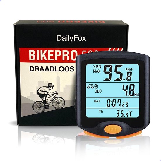 BikePro 500 - Fietscomputer - Draadloos - Met snelheidsmeter - Overdag & Nacht display modus - DailyFox