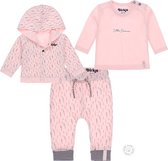 Dirkje Bio Basic SET(3delig) Roze Vest, Roze broek met print en roze shirt - Maat 50