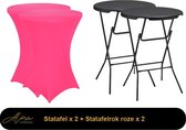 2x zwarte Statafel + roze Statafelrok x 2 – 80 cm Dia x 110 cm hoog – Cocktailtafel – Hoge staan tafel – Breed Blad – Inclusief roze Statafelhoes – Staantafelrok Stretch R