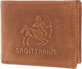 Nuba Leather - Lederen Heren Portemonnee - Anti Skim - Boogschutter logo - Sagittarius - Cognac / Bruin
