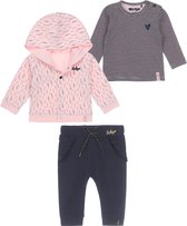 Dirkje Bio Basic SET(3delig) Roze Vest, Blauwe broek met gestreept shirt - Maat 68