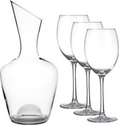 Glazen wijn karaf/decanteer kan 1,5 liter met 6 rode wijn glazen 440 ml - Schenkkannen/karaffen van glas