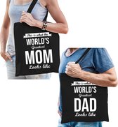 Worlds greatest Mom en Dad tasje - Cadeau boodschappentasjes set voor Papa en Mama - Moederdag en Vaderdag cadeautje
