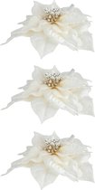 4x stuks decoratie bloemen kerststerren crème wit   op clip 18 cm - Decoratiebloemen/kerstboomversiering/kerstversiering