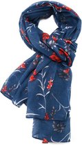 Lichte dames sjaal met geschilderde bloemen motief | Blauw | mode accessoire | geschenk