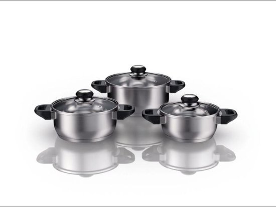 Ensemble de casseroles en acier inoxydable ERNESTO® 3 pièces - Avec  couvercle en verre... | bol.com