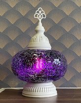 Turkse Lamp - Wit Mozaïek Lamp - Tafellamp - Marokkaanse Lamp - Oosterse Lamp - Recht model -  bol diameter Ø  19 cm - Hoogte 35 cm - Authentiek - Handmade - Kleurrijk - Fuchsia