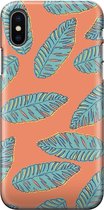 Apple iPhone X/10/XS Telefoonhoesje - Premium Hardcase Hoesje - Dun en stevig plastic - Met Plantenprint - Tropische Blaadjes - Oranje