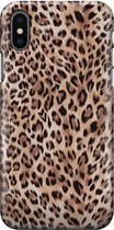 Apple iPhone X/10/XS Telefoonhoesje - Premium Hardcase Hoesje - Dun en stevig plastic - Met Dierenprint - Luipaard Patroon - Bruin