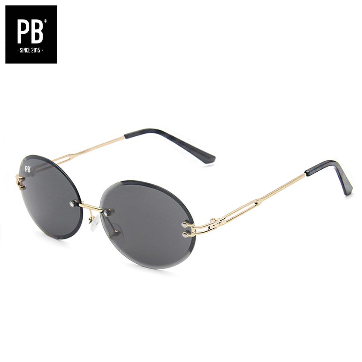 PB Sunglasses - Gipsy Oval Black. - Zonnebril heren en dames - Zwarte lens - Randloze zonnebril - Festival stijl
