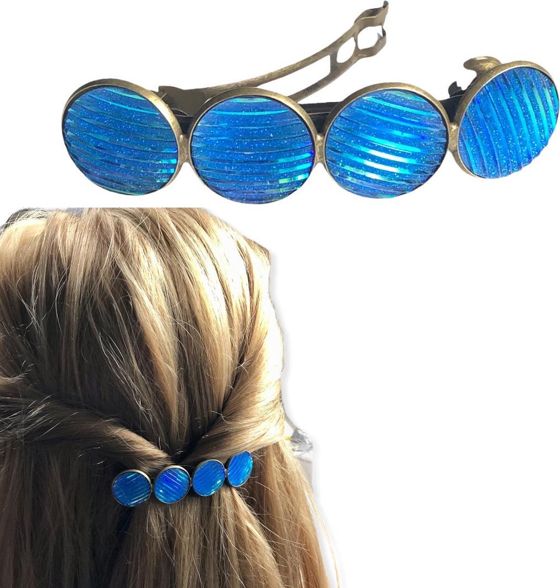 Hairpin-Haarspeld-Haaraccessoire-Hairclip-Cabochon-Blauw-Haarklem-Haarmode