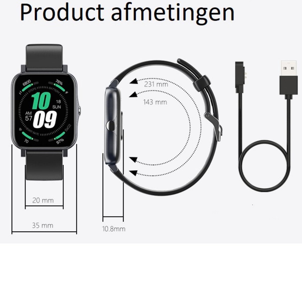 Teymour Activity Tracker S80 met Stappenteller en Hartslagmeter Smartwatch voor... bol