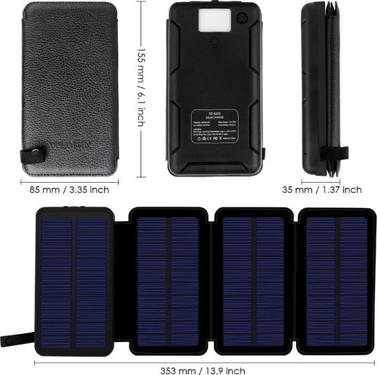 Krachtigste zonnepaneel 25.000mAh met snellaadfunctie en usb-aansluiting voor telefoon /  draagbaar zonnepaneel / opvouwbaar / powerbank / iphone / ipad / tablet / solar panel / zonnepaneel usb / met zaklamp
