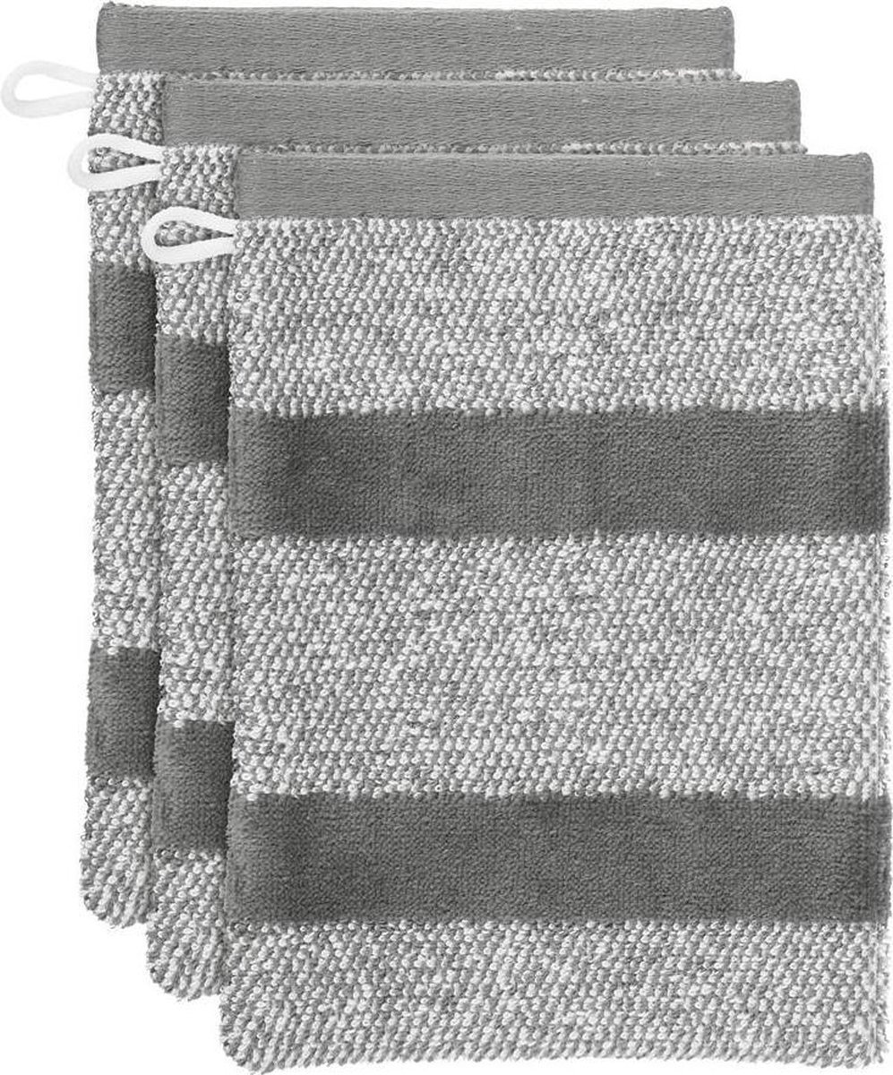 Beddinghouse Sheer Stripe set van 3 Washandjes 16x22 cm Antraciet