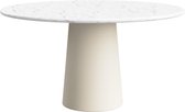 FLOW Ronde Eettafel - Carrara Wit Marmer (Beige Cilinder) - 140 x 140 x 75  - Gezoet Recht