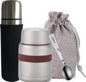 Thermos lunchbox - Lunchpot - Dubbelwandig - 500 ml - Draagzak - Lepel - Grijs - Thermosfles