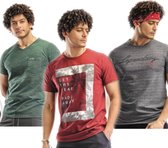 Embrator 3-stuks mannen T-shirt mix1 groen/grijs/rood maat L