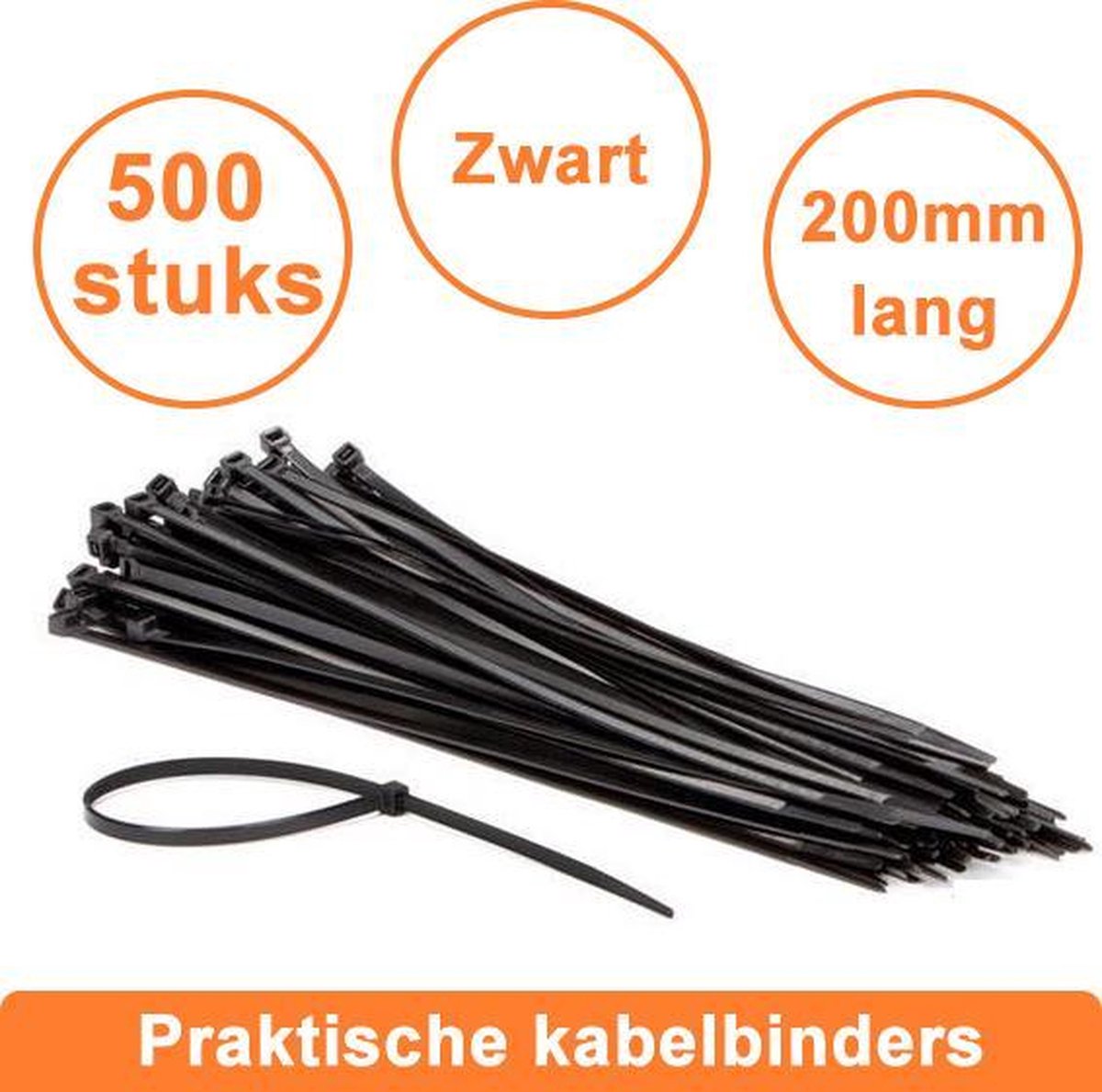 500 stuks Professionele Werckmann Kabelbinders 3,5 x 200 mm - Extra Sterk / Tierips / Tiewraps / zwart