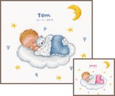 borduurpakket PN0179219 slapende baby op wolk, geboorte (incl. blauw/rose garen)