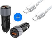 Autolader USB-A & USB-C met USB-C Oplaadkabel - Snellader - Auto Lader - Sigarettenaansteker Oplader - Geschikt voor Lenovo K4 / K8 / Lenovo Tab E10/E7/E8/E9/M8/M9/M10/Yoga/P11/Pro/Plus/Table