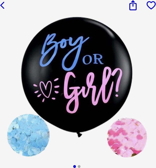 Gender Reveal Ballon Geslacht Baby Jongen Meisje Boy Girl Zwart 91cm confetti