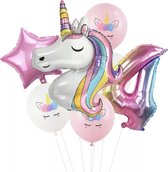 Unicorn ballon - 4 jaar - Dieren ballon - Kinderfeestje - Vier jaar - Verjaardagfeest - ballonnen pakket - Kinderfeestje pakket - Unicorn ballonnen pakket