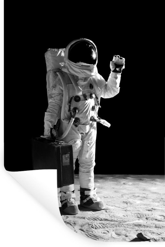 Muurstickers - Sticker Folie - Astronaut - Zwart - Wit - Koffer - 80x120 cm - Plakfolie - Muurstickers Kinderkamer - Zelfklevend Behang - Zelfklevend behangpapier - Stickerfolie