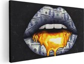 Artaza Canvas Schilderij Dollar Lippen Met Goud - 120x60 - Groot - Foto Op Canvas - Canvas Print