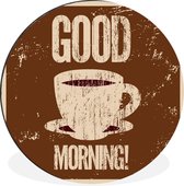 Good morning coffee illustration vintage brown Wall cercle aluminium - ⌀ 60 cm - peinture ronde - tirage photo sur aluminium / dibond / cercle mural / cercle vivant / cercle de jardin (décoration murale)