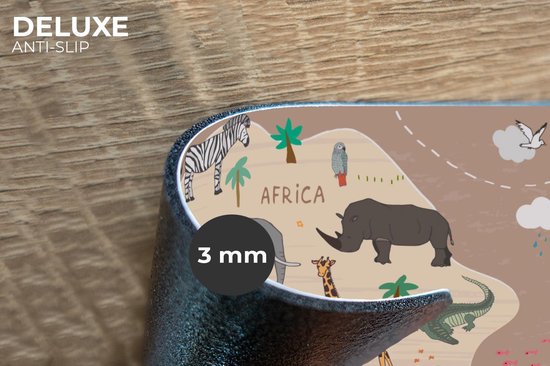 Set de table - Carte du Wereldkaart - Enfants - Afrique - Animaux - Kids - Garçons - Filles - 45x30 cm - 6 pièces - Résistant à la chaleur - Antidérapant - Coussinet - Amovible