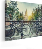 Artaza Canvas Schilderij Amsterdamse Brug Bij Een Gracht Met Zonsondergang - 50x40 - Foto Op Canvas - Canvas Print