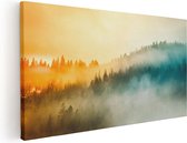 Artaza Canvas Schilderij Kleurrijke Zonsopgang In Het Bos Met Mist - 120x60 - Groot - Foto Op Canvas - Canvas Print