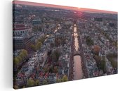 Artaza - Peinture sur toile - Vue de dessus Amsterdam avec coucher de soleil - 120x60 - Groot - Photo sur toile - Impression sur toile