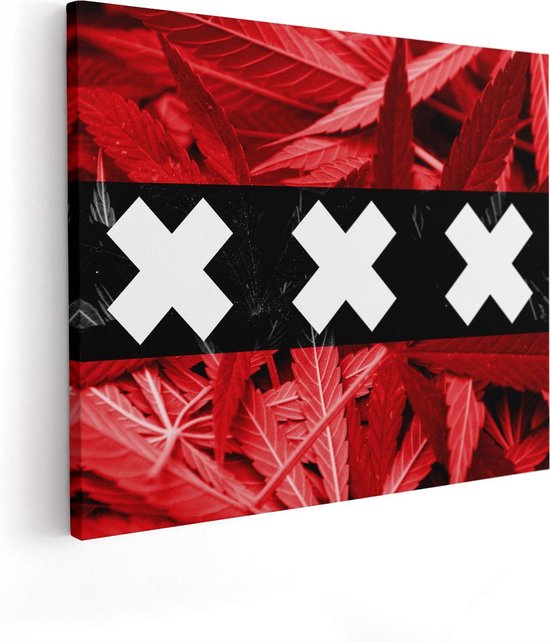 Artaza Canvas Schilderij Amsterdamse Vlag Met Cannabis Achtergrond - 100x80 - Groot - Foto Op Canvas - Canvas Print