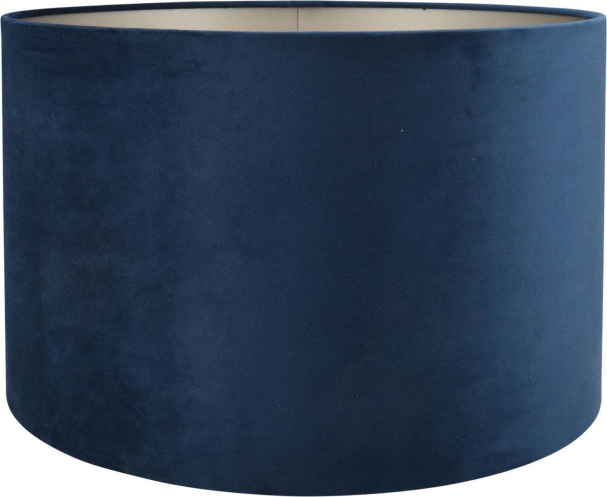 Lampenkap Cilinder - 40x40x25cm - Alice velours donkerblauw - taupe binnenkant