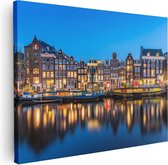 Artaza Canvas Schilderij Amsterdamse Huisjes In De Avond Met Lichten - 80x60 - Foto Op Canvas - Canvas Print