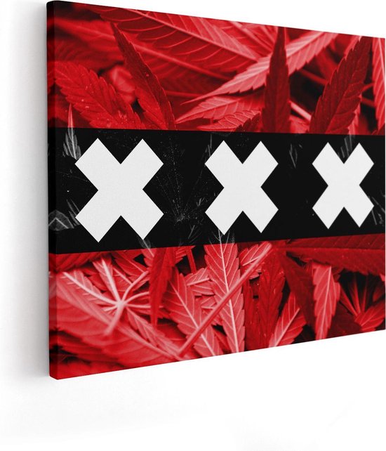 Artaza Canvas Schilderij Amsterdamse Vlag Met Cannabis Achtergrond - 50x40 - Foto Op Canvas - Canvas Print
