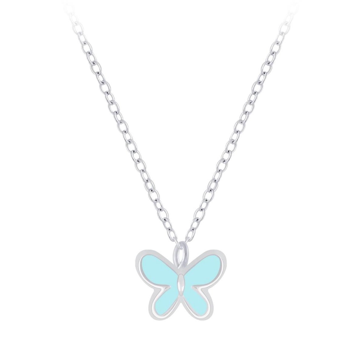zilveren kinderketting met groen vlinder hangertje | ketting meisje | Sterling 925 Silver (Echt zilver)