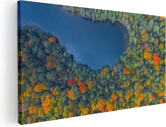 Artaza Canvas Schilderij Kleurrijke Bos Met Bomen Naast Een Meer - 40x20 - Klein - Foto Op Canvas - Canvas Print
