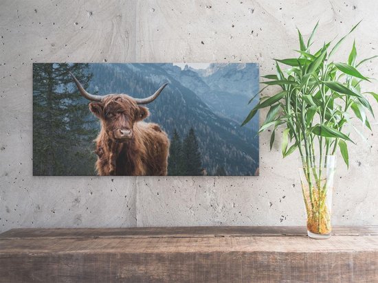 Artaza - Peinture sur toile - Vache Highlander écossais dans les Montagnes - 40 x 20 - Klein - Photo sur toile - Impression sur toile