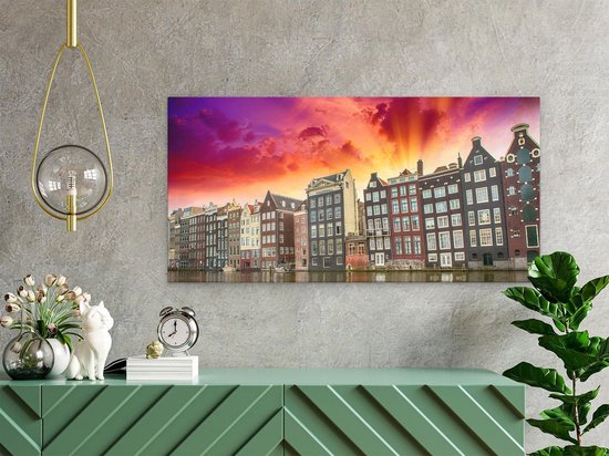 Artaza Peinture sur toile Maisons d'Amsterdam près du canal - Couleur - 40x20 - Klein - Photo sur toile - Impression sur toile