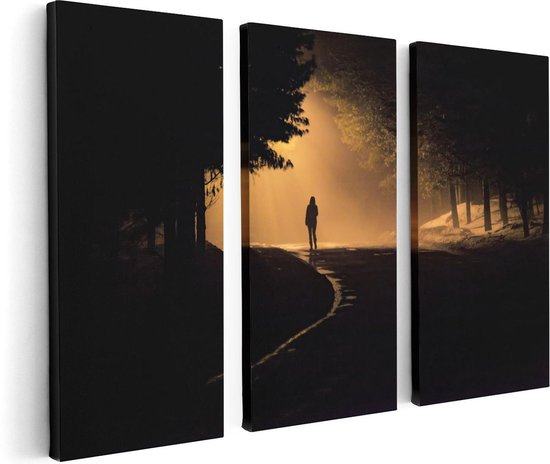 Artaza - Triptyque de peinture sur toile - Personne sur une route sombre dans la forêt - 120x80 - Photo sur toile - Impression sur toile