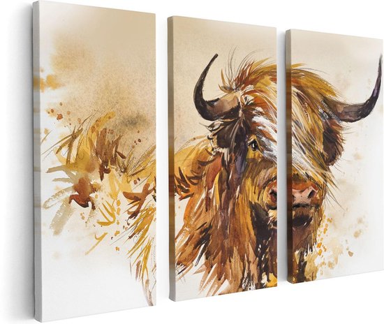 Artaza - Triptyque de peinture sur toile - Vache écossaise Highlander - Abstrait - 120x80 - Photo sur toile - Impression sur toile
