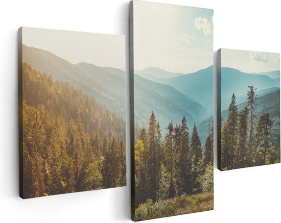 Artaza - Triptyque de peinture sur toile - Forêt avec des Arbres dans les hautes Montagnes - 90x60 - Photo sur toile - Impression sur toile