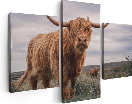 Artaza - Triptyque de peinture sur toile - Cows Highlander écossais dans le pâturage - 90 x 60 - Photo sur toile - Impression sur toile