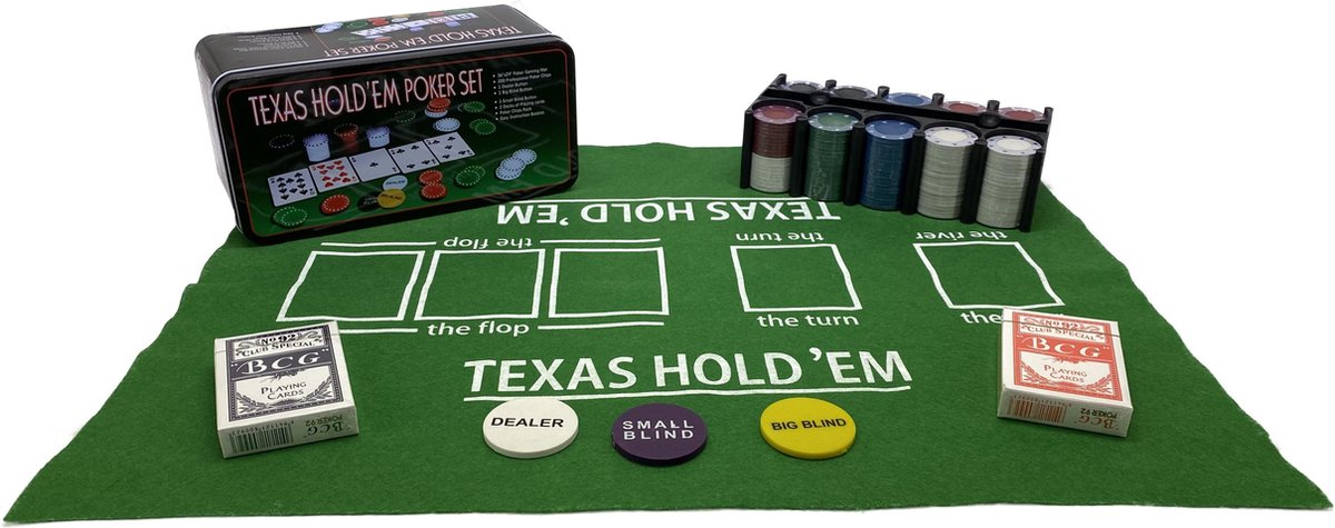 De lucht Samenwerking Christus Pokerset Texas Hold'em Blik met 200 chips/kaarten/kleed HOT Games | Games |  bol.com