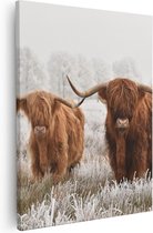 Artaza Canvas Schilderij Twee Schotse Hooglander Koeien In De Wei - 80x100 - Groot - Foto Op Canvas - Canvas Print