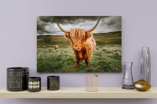 Artaza - Peinture sur toile - Highlanders écossais dans le pâturage - Couleur - 30x20 - Klein - Photo sur toile - Impression sur toile